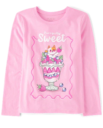 Girls Sweet Cat Graphic Tee - pink