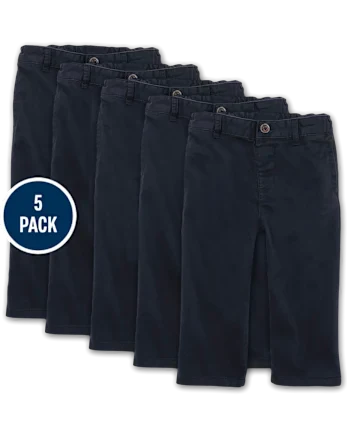Baby And Toddler Boys Uniform Relaxed Straight Chino Pants 5-Pack - blue