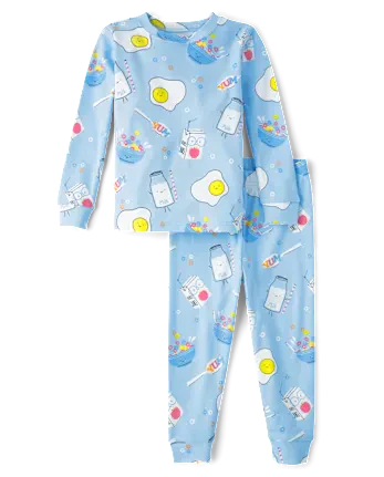 Baby And Toddler Boys Breakfast Henley Snug Fit Cotton Pajamas - blue
