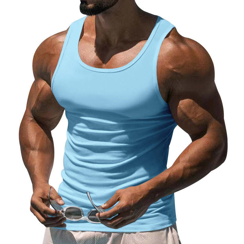 Men's Casual Sports Solid Color Crew Neck Cotton Blend Tank Top
