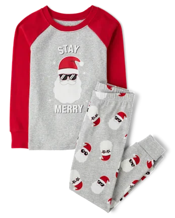 Kids Matching Family Glow Stay Merry Snug Fit Cotton Pajamas - gray