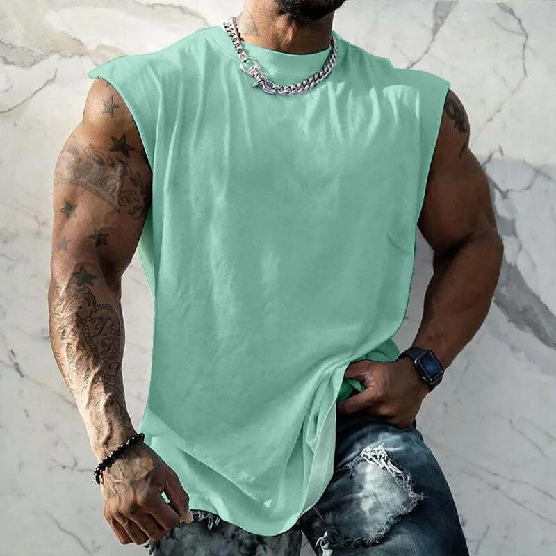 Men's Solid Color Wide Shoulder Round Neck Sports Tank Top