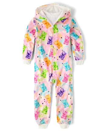 Girls Gummy One Piece Pajamas - Cozy Fleece - pink