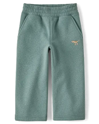 Baby And Toddler Boys Embroidered Premium Fleece Wide Leg Sweatpants - green