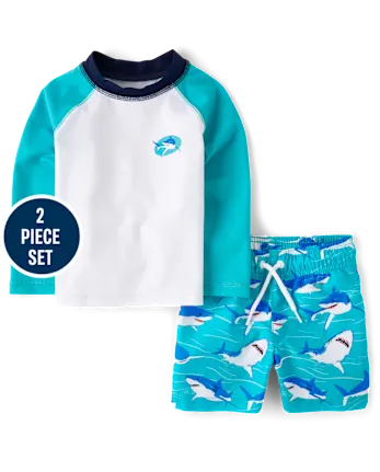 Baby And Toddler Boys Graphic Rashguard Swimsuit - aqua