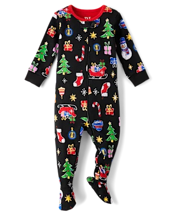 Baby And Toddler Matching Family Holiday Snug Fit Cotton Footed One Piece Pajamas - black