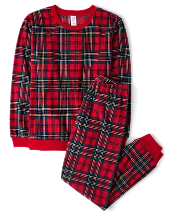 Adult Matching Family Tartan Plaid Microfleece Pajamas - red