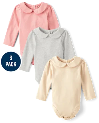 Baby Girls Peter Pan Bodysuit 3-Pack - gray