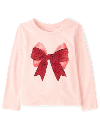 Baby And Toddler Girls Christmas Bow Graphic Tee - pink
