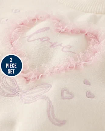 Baby Girls Mesh Heart 2-Piece Playwear Set - white