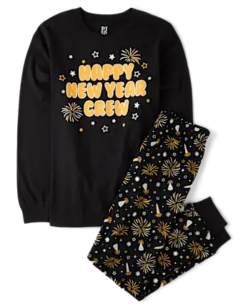 Adult Matching Family Glow New Year Cotton Pajamas - black