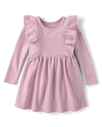 Baby And Toddler Girls Plush Winter Waffle Thermal Babydoll Dress - purple