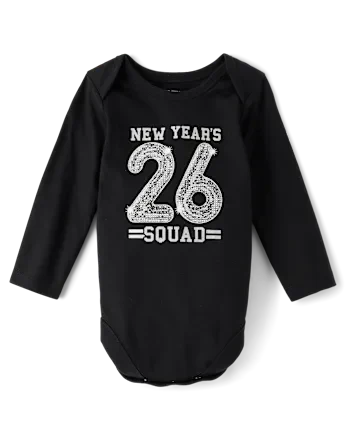 Baby New Years Squad 26 Graphic Bodysuit - black