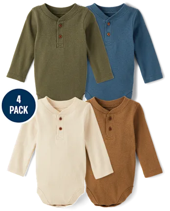 Baby Boys Henley Bodysuit 4-Pack - brown