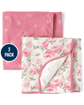 Baby Girls Floral Swaddle Blanket 2-Pack - pink