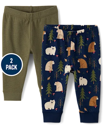 Baby Boys Bear Pants 2-Pack - blue