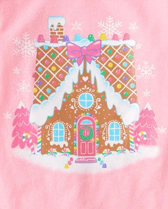 Baby And Toddler Girls Christmas Gingerbread House Graphic Tee - pink