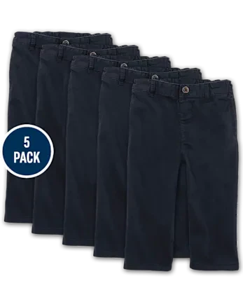 Baby And Toddler Boys Uniform Stretch Straight Chino Pants 5-Pack - blue