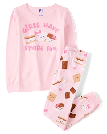 Girls S'more Snug Fit Cotton Pajamas - pink