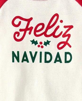 Baby And Toddler Matching Family Feliz Navidad Snug Fit Cotton Pajamas - white