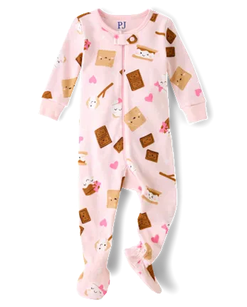 Baby And Toddler Girls S'mores Snug Fit Cotton Footed One Piece Pajamas - pink