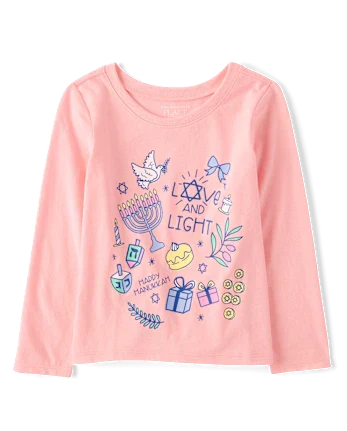 Baby And Toddler Girls Hanukkah Doodles Graphic Tee - pink