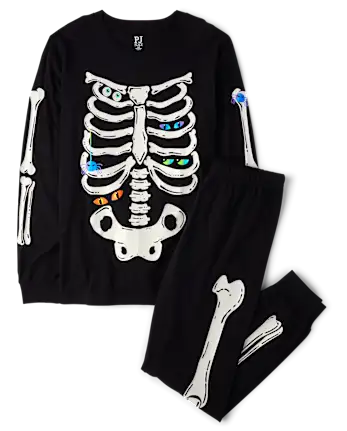 Adult Matching Family Glow Skeleton Cotton Pajamas - black