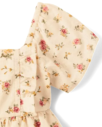 Baby Girls Floral Ruffle Fit And Flare Dress - tan