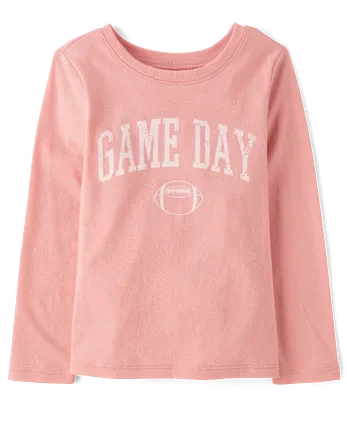 Baby And Toddler Girls Football Game Day Graphic Tee - pink