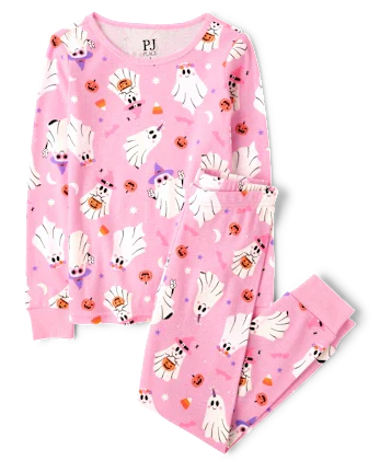 Girls Glow Ghost Snug Fit Cotton Pajamas - pink