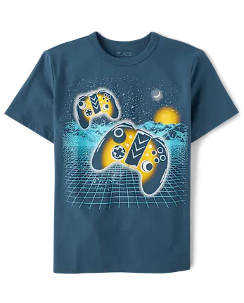 Boys Gamer Horizon Graphic Tee - blue