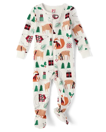 Baby And Toddler Matching Family Animal Snug Fit Cotton Footed One Piece Pajamas - white