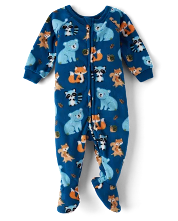 Baby And Toddler Boys Critter Microfleece Footed One Piece Pajamas - blue