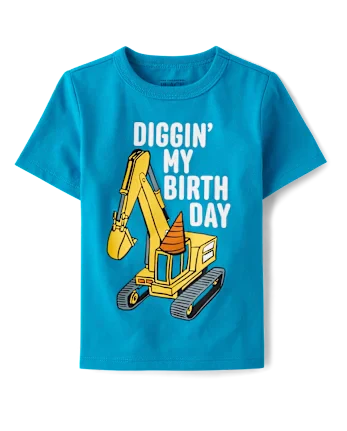 Baby And Toddler Boys Birthday Construction Vehicle Graphic Tee - blue