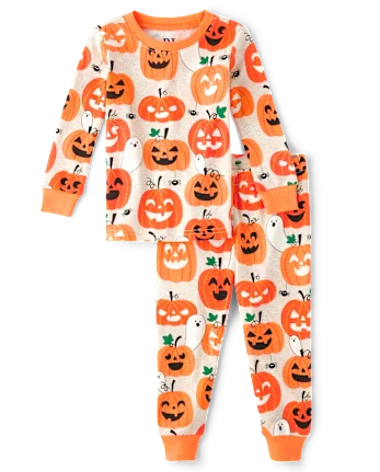 Baby And Toddler Glow Pumpkin Snug Fit Cotton Pajamas - tan