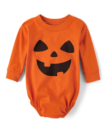 Baby Pumpkin Face Graphic Bubble Bodysuit - orange