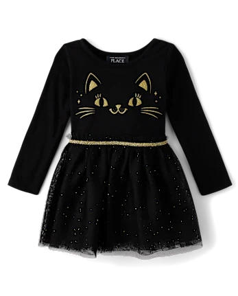 Baby And Toddler Girls Glitter Cat Tutu Dress - black