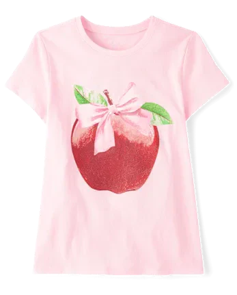 Girls Apple Bow Graphic Tee - pink