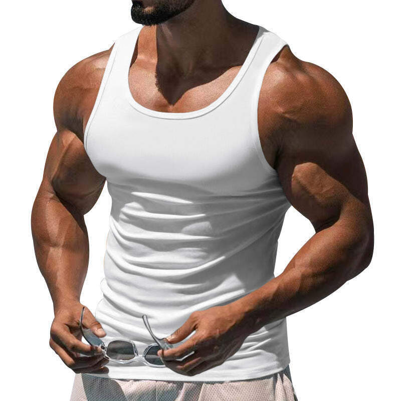 Men's Casual Sports Solid Color Crew Neck Cotton Blend Tank Top