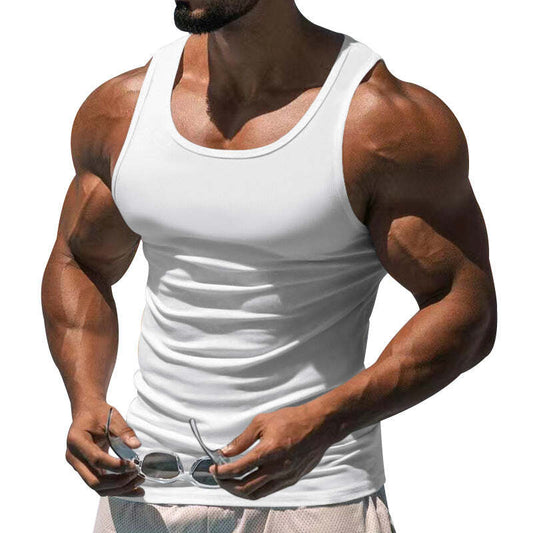 Men's Casual Sports Solid Color Crew Neck Cotton Blend Tank Top