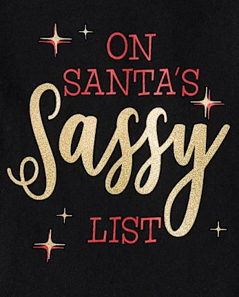 Baby And Toddler Girls Santa's Sassy List Graphic Tee - black