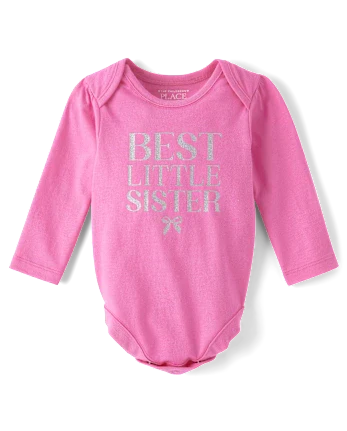 Baby Best Little Sister Graphic Bodysuit - pink