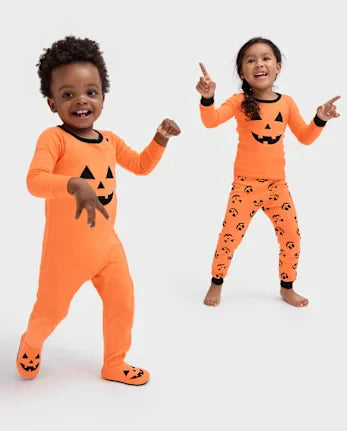 Baby And Toddler Pumpkin Face Snug Fit Cotton Pajamas - orange