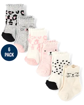 Baby Girls Cat Midi Socks 6-Pack - multi