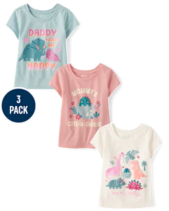 Baby And Toddler Girls Dino Graphic Tee 3-Pack - multi