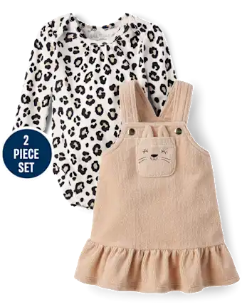 Baby Girls Leopard Skirtall 2-Piece Playwear Set - tan
