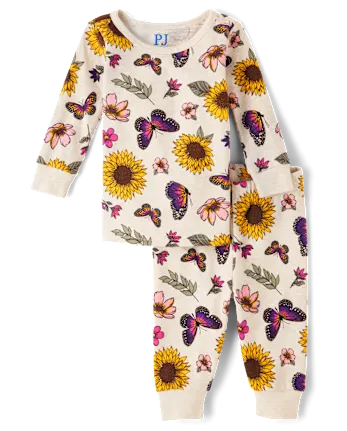 Baby And Toddler Girls Sunflower Snug Fit Cotton Pajamas - tan