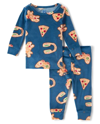 Baby And Toddler Boys Gingerbread Gamer Snug Fit Velour Pajamas - blue