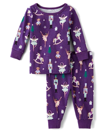 Baby And Toddler Girls Glow Nutcracker Ballerina Snug Fit Cotton Pajamas - purple
