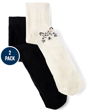 Baby Girls Cat Tights 2-Pack - black